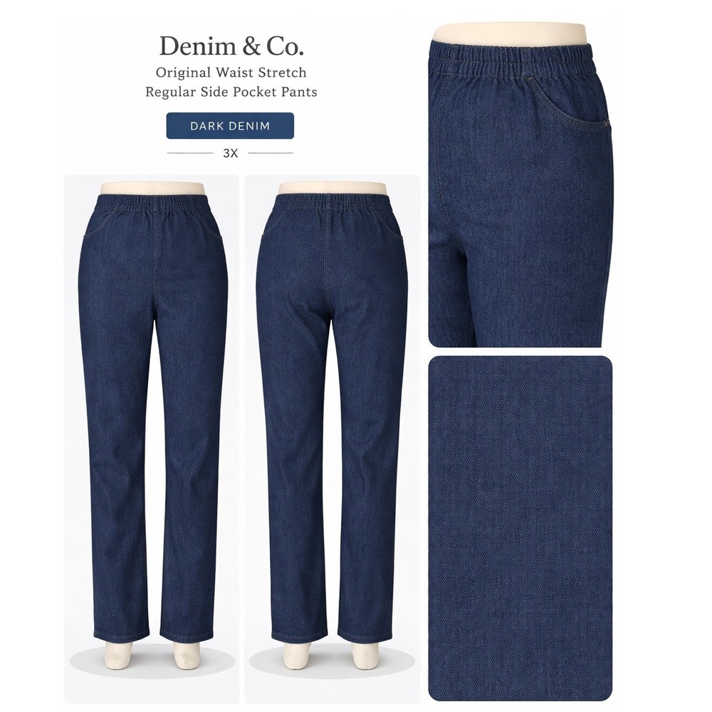 Denim & Co Original Waist Stretch‎ Side Pocket Pants Dark Denim 3X A375346